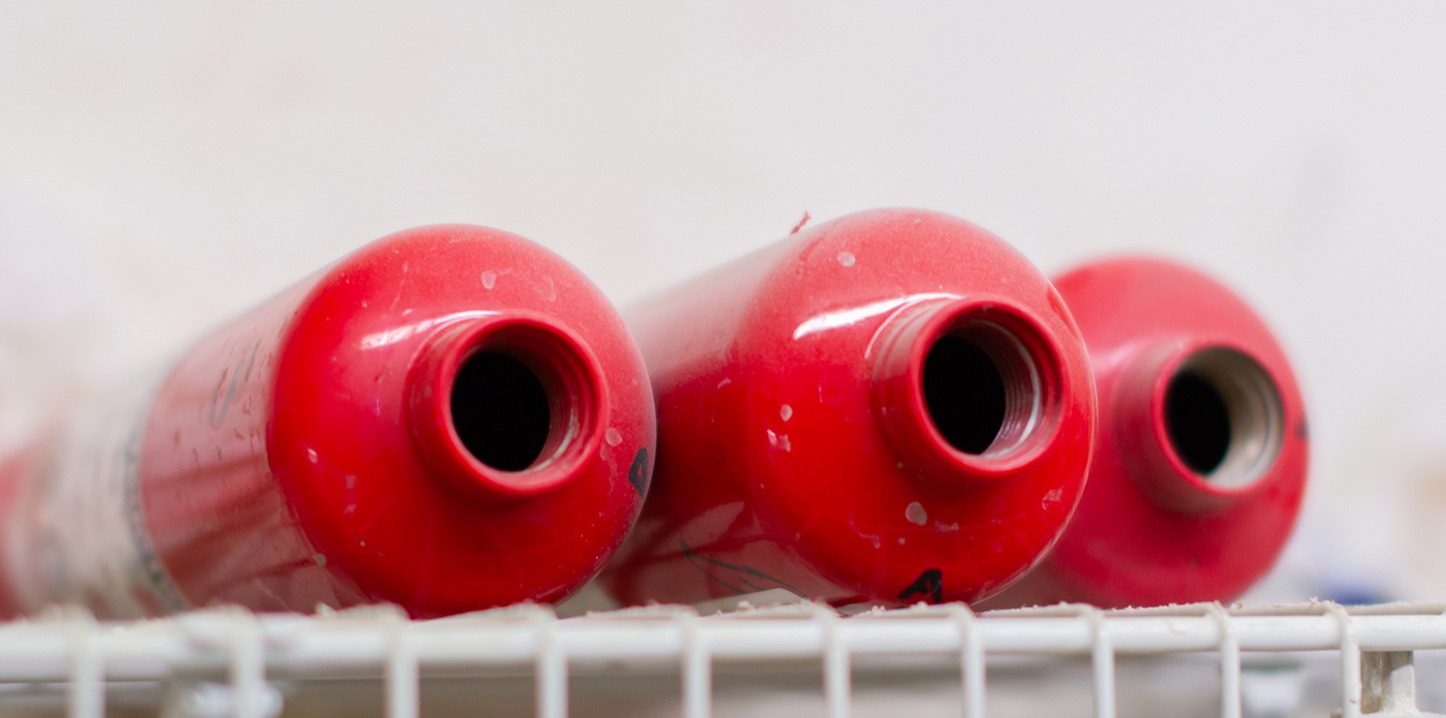 Extinguisher cylinders ready to be re-charged after being hydro tested